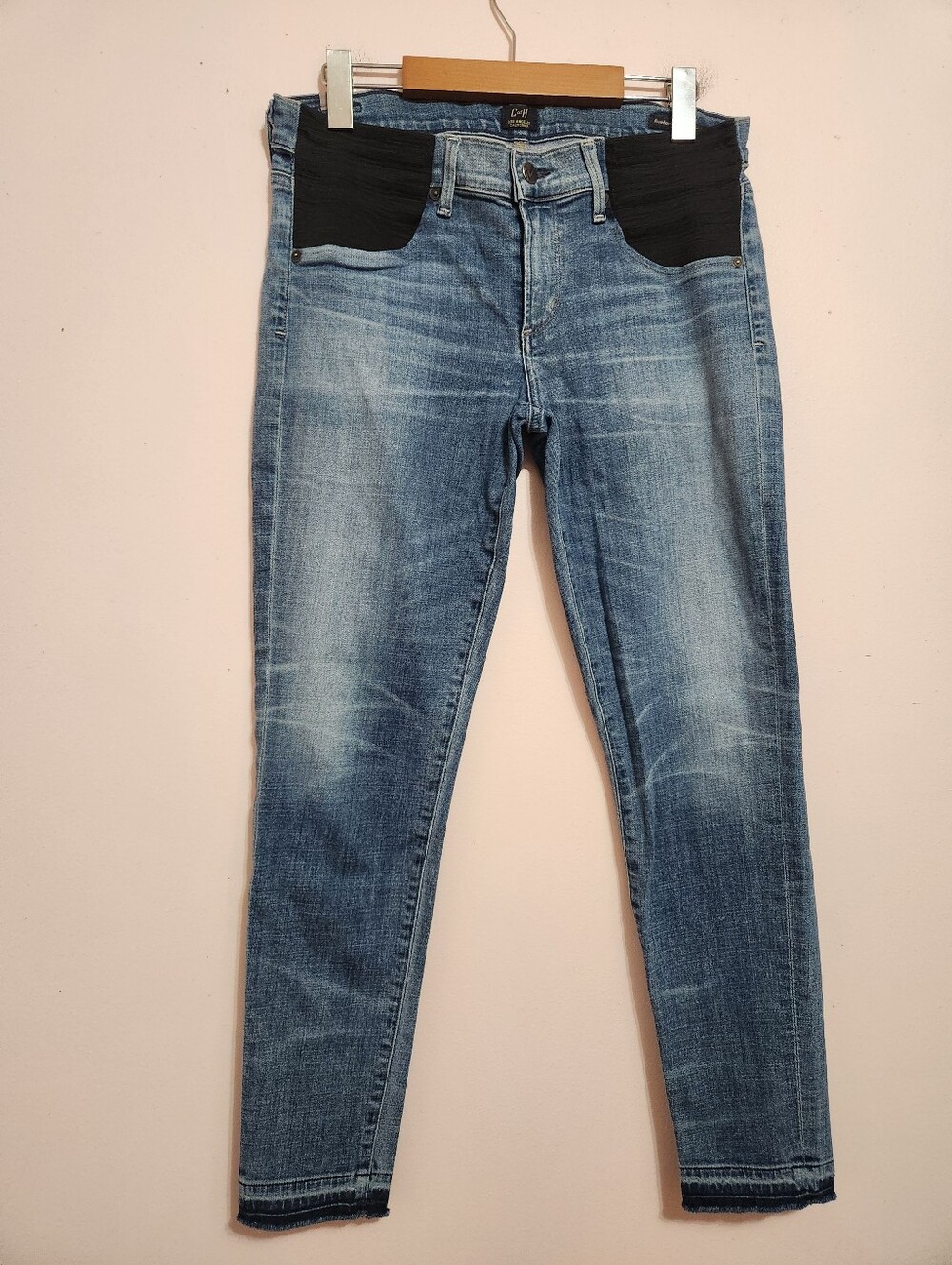 Citizens of Humanity Avedon Ankle Skinny Maternity Jeans Faded Raw Hem Size 29